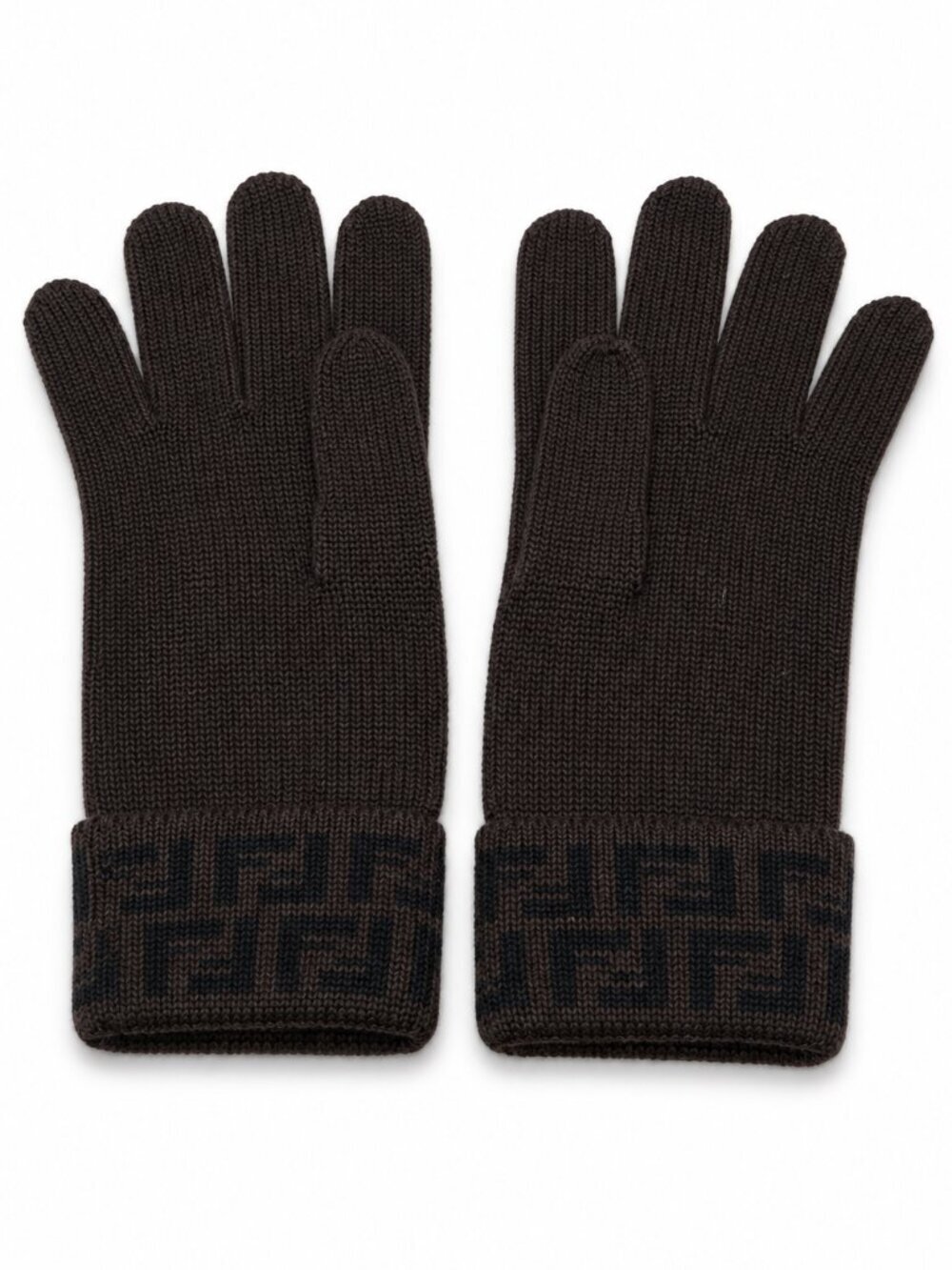 Fendi FF Monogram Knit Gloves Brown Black Logo Winter Designer Made in Italy
